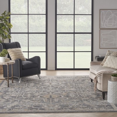 Navy Multicolor Synthetic Floral Rectangular Area Rug