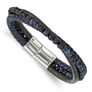 Black Bow Jewelry Stainless Steel, Blue Chalcedony/Tiger's Eye Leather Bracelet, 8.25 In - 1 of 4