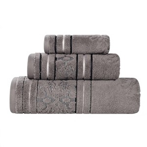Zero Twist Cotton Floral Jacquard 3 Piece Bathroom Towel Set by Blue Nile Mills - 1 of 4