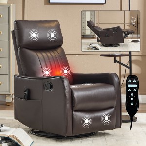 Black Faux Leather Heat Massage Manual Recliner Chair with Rocker and Swivel for Living Room - 1 of 4