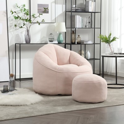 FURNIinspire Bedding Bean Bag Sofa Chair High Pressure Foam, Padded Foam Padding Compressed Bean Bag With Footrest, Pink, 18.1"*17.7"*13"