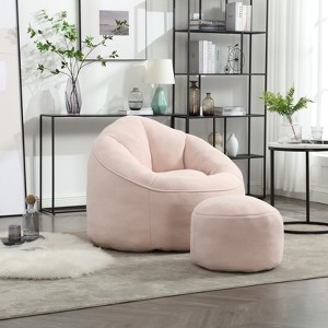 FURNIinspire Bedding Bean Bag Sofa Chair High Pressure Foam, Padded Foam Padding Compressed Bean Bag With Footrest, Pink, 18.1"*17.7"*13" - 1 of 4
