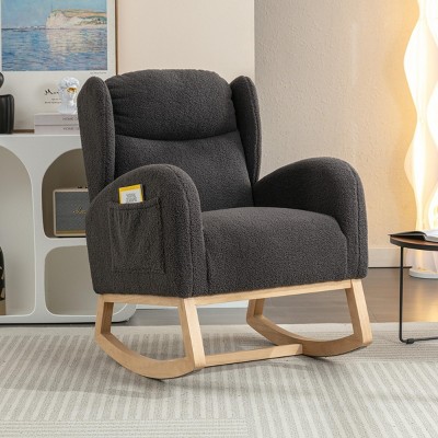 Wooden Rocking Chair with Storage Pockets, Indoor Porch Rocker for Small Spaces, Dormitory, Apartment – Maison Boucle