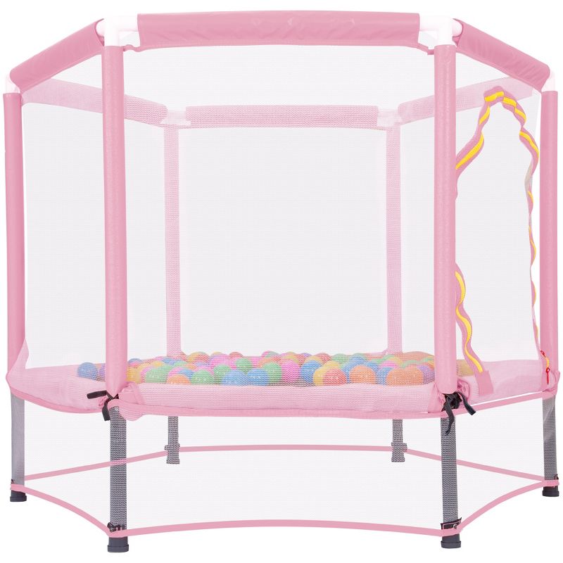 4.58FT Toddlers Indoor Outdoor Mini Trampoline with Safety Enclosure Net and Balls - ModernLuxe, 3 of 12