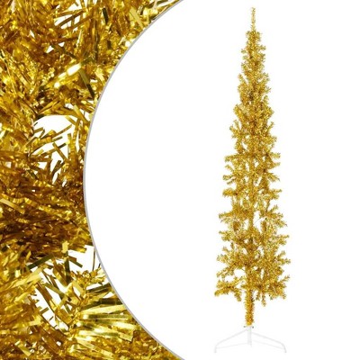 vidaXL Christmas Tree Decoration Slim Artificial Half Xmas Tree with Stand - Gold 94.5"