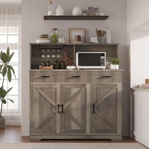 Farmhouse Buffet Cabinet with Storage, Large Wood Coffee Bar Cabinet with Drawers, Doors & Shelves, Kitchen Sideboard Table, Grey - 1 of 4