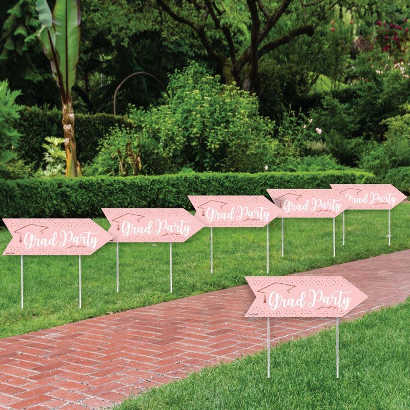 Big Dot of Happiness Rose Gold Grad - Arrow Graduation Party Direction Signs - Double Sided Outdoor Yard Signs - Set of 6, 2 of 7