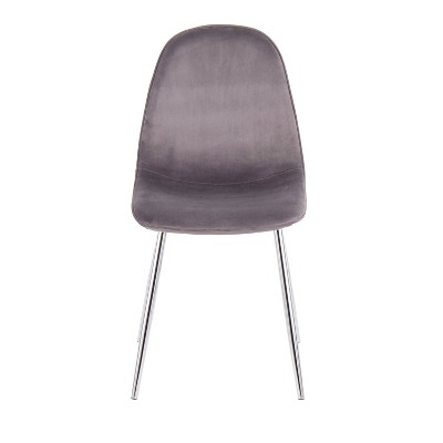 Set of 2 Stone Chrome High-Back Grey Velvet Side Chairs