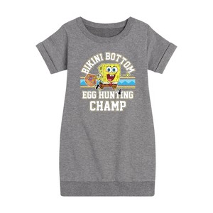 - SpongeBob SquarePants - Bikini Bottom Egg Hunting Champ Graphic Short Sleeve Fleece Dress - 1 of 4