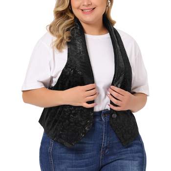 Agnes Orinda Women's Plus Size Velvet Jacquard Steampunk Lapel Collar Button Fashion Vests