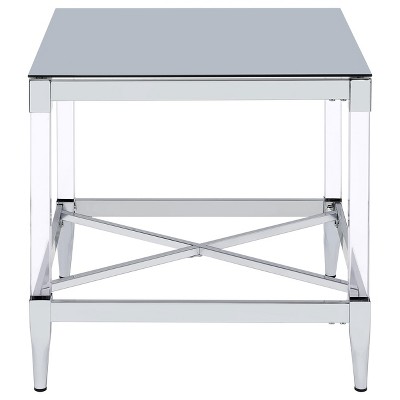 Lindley Square Chrome and Acrylic End Table with Mirrored Top