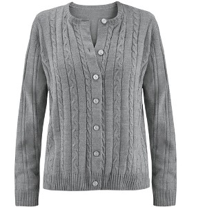 Collections Etc Versatile Cable-Knit Button Front Cardigan - 1 of 4
