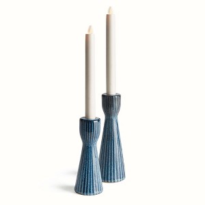 Plum & Post Lesley Blue Taper Holders, Set of 2 - 1 of 3