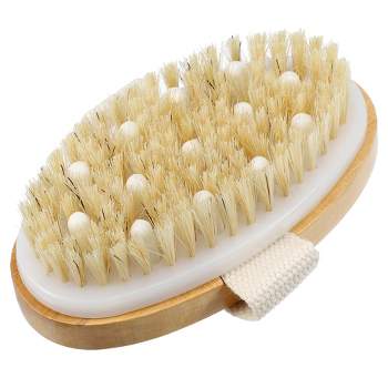 Unique Bargains Bath Brush Wood Back Scrubber for Shower for Wet or Dry Brushing 4.9 Inches Brown 1 Pcs