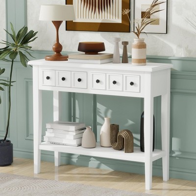 Rustic Console Table with Open Shelf and 2 Drawers, Wood Sofa Table Accent Entryway Table with Rubber Wood Legs