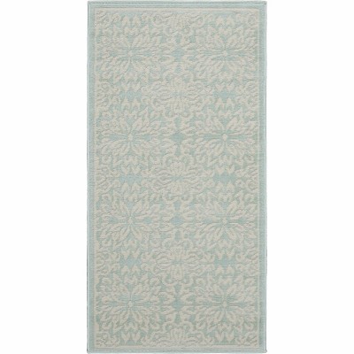 Ivory & Green Floral Synthetic 2' x 4' Easy-Care Rug