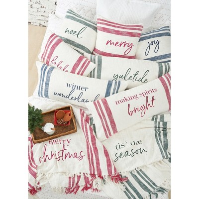 Falala Red and White Woven Holiday Throw Pillow