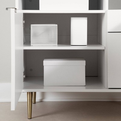 White L-Shaped Corner Desk with Hutch and Brass Legs