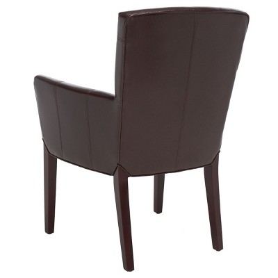 Transitional Ken Arm Chair in Brown Leather and Cherry Mahogany