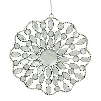 Allstate 4.5" Jeweled Rhinestone Medallion Christmas Ornament - Silver