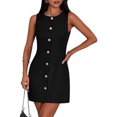 Coolmee Women's Work Dresses Business Formal Short Dress Sleeveless Button  Down Elegant Office Outfits Black L : Target