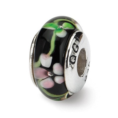 Black Bow Jewelry Black & Red Floral Glass Sterling Silver Bead Charm