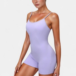 Anna-Kaci Active Women's Spaghetti Strap Active Romper with Scoop Neckline and Fitted Stretch Fabric - 1 of 4