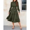 Women's Ruffle Mock Neck Long Sleeve Smocked Midi Dress Casual Elastic Waist Tiered Long Dress - 2 of 4