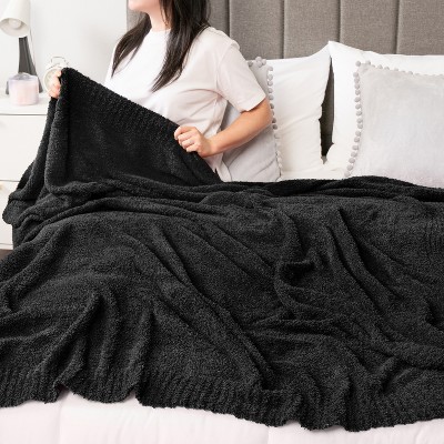 Black Reversible Fleece Knit Throw Blanket, 50x60 Inches