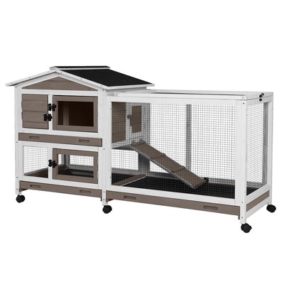 thumbnail image 2 of COZIWOW 36" Wood Rabbit Hutch – 2-Tier Gray Cage With Removable Tray & Roof, Indoor/Outdoor 2 of 5