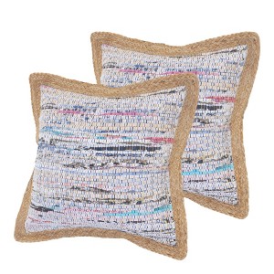 HomeRoots Set of Two 20" Aqua Ivory And Natural Striped Cotton And Jute Throw Pillows with Texture - 1 of 4