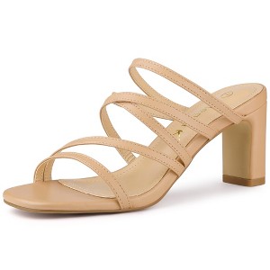 Allegra K Women's Square Toe Crisscross Strap Block Heels Slide Sandals - 1 of 4
