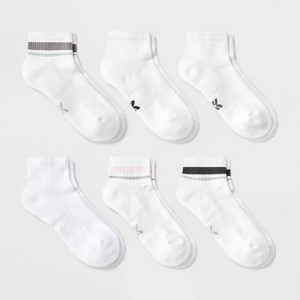 Women's Striped Cushioned 6pk Ankle Socks - All In Motion™ White/Pink 4-10: Arch Support, Knit Fabric - 1 of 3