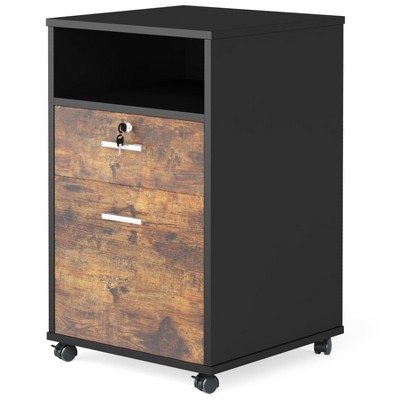 Kumasinova Mobile File Cabinet with Lock,2-Drawer Wooden Filing Cabinet with Shelf,Roll Printer Stand for Office & Home,Fit A4/Legal/Letter Size File