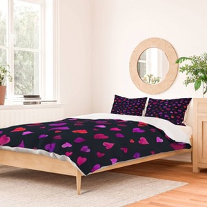 Deny Designs Angela Minca Valentines Day Hearts Purple Duvet and Sham Set - 1 of 4