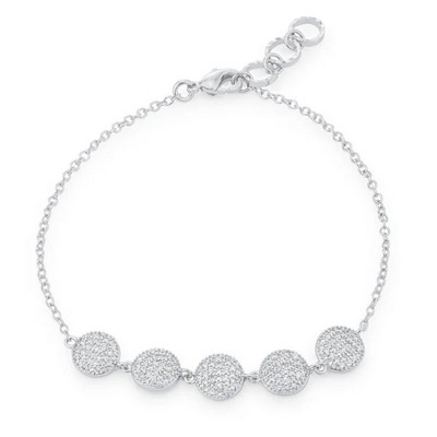 ShineHigh Carol 0.8ct CZ Rhodium Pave Disc Bracelet for Women, 7-Inch Adjustable Chain with Five Pave-Set Round Discs, Lobster Clasp Closure