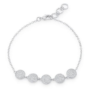 ShineHigh Carol 0.8ct CZ Rhodium Pave Disc Bracelet for Women, 7-Inch Adjustable Chain with Five Pave-Set Round Discs, Lobster Clasp Closure - 1 of 1
