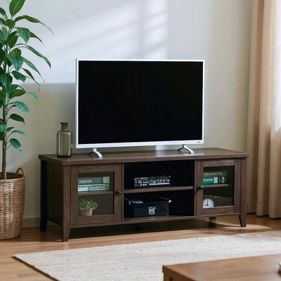 Resenkos Modern TV Stand, Entertainment Center with Shelves & Cabinets for up to 60" Flat Screen TVs, Living Room/Bedroom, Coffee Brown