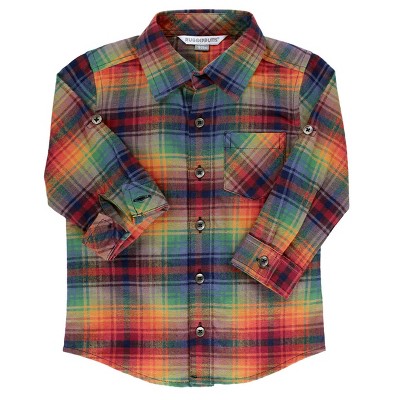 Boys Autumn Rainbow Plaid Button Down Shirt