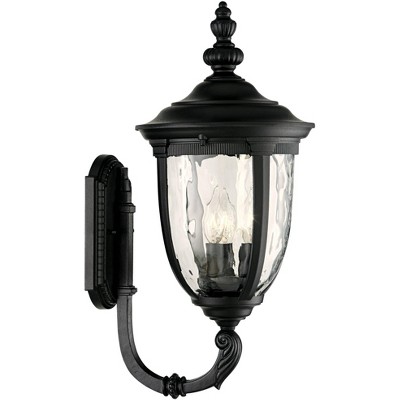 Bellagio Texturized Black Outdoor Wall Light with Clear Hammered Glass