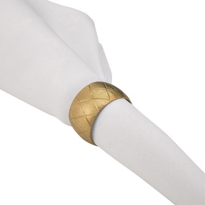 Gold Harlequin Design Brass Napkin Rings, Set of 4
