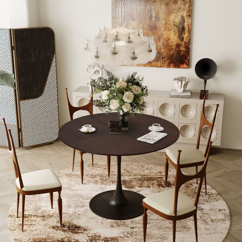 42.13" Modern Round Dining Table with Criss Cross Leg,Four Patchwork Tabletops with  Solid Wood Veneer Table Top,Metal Base Dining Table-Maison Boucle, 1 of 8