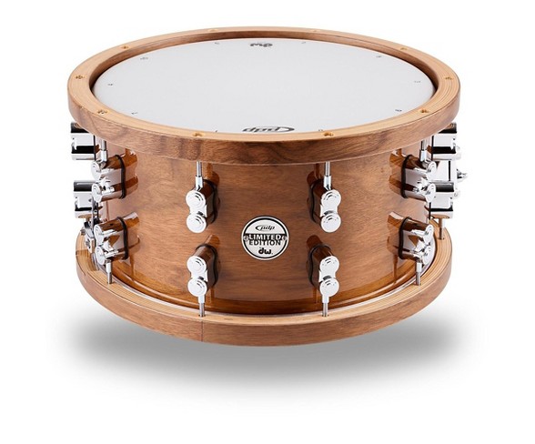 PDP by DW Limited Edition Dark Stain Maple and Walnut Snare with Walnut Hoops and Chrome Hardware 14 x 7.5 in.