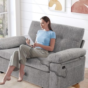 Dyonery Chenille 3 in 1 Convertible Sleeper Sofa Bed,Pull Out Couch Bed with USB Ports, Reclining Backrest/Side Pockets,Tool-Free Assembly Loveseat - 1 of 4
