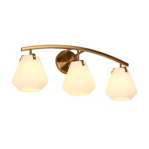 LNC Vabatahtlik 25-in 3-Lights Polished Gold Cone Modern/Contemporary Bathroom Vanity Lights ,Cream Jade Glass Shade - 1 of 4