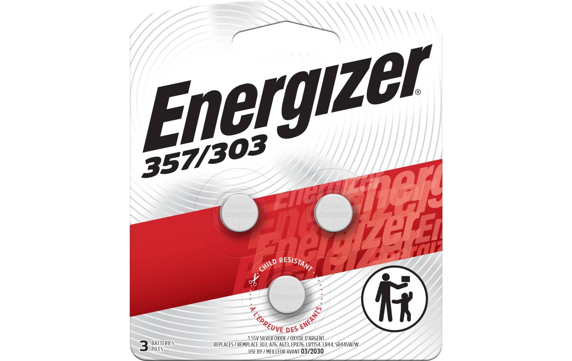 Energizer 357 Batteries 3pk - Silver Oxide Button Battery: Single-Use Household 1.55V