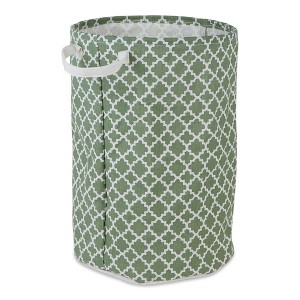 Design Imports Round 13.5 x 13.5 x 20 Pe Coated Cotton Poly Laundry Hamper Lattice Artichoke Green - 1 of 4