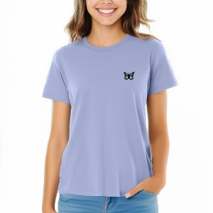 Dalix Butterfly Embroidered Cotton Relaxed Fit Short Sleeve Crewneck Tee Shirt Women - 1 of 4