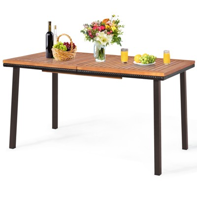 Tangkula Acacia Table Dining Table w/ 2" of Hole Slatted Wood Surface for Indoors & Outdoors