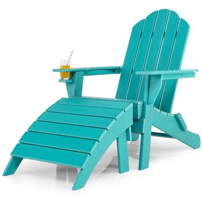 Costway HDPE Patio  Folding Adirondack Chair Ottoman Set Footrest All-Weather White